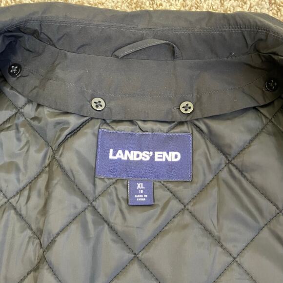 Lands’ End Wmns XL Black Long Trenchcoat Removable Insulation Polyester Read! - Picture 8 of 16